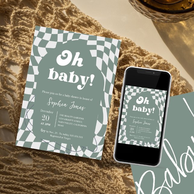 Oh, Baby! Dusty Checkered | Gingham | Babydusche I Einladung (Von Creator hochgeladen)