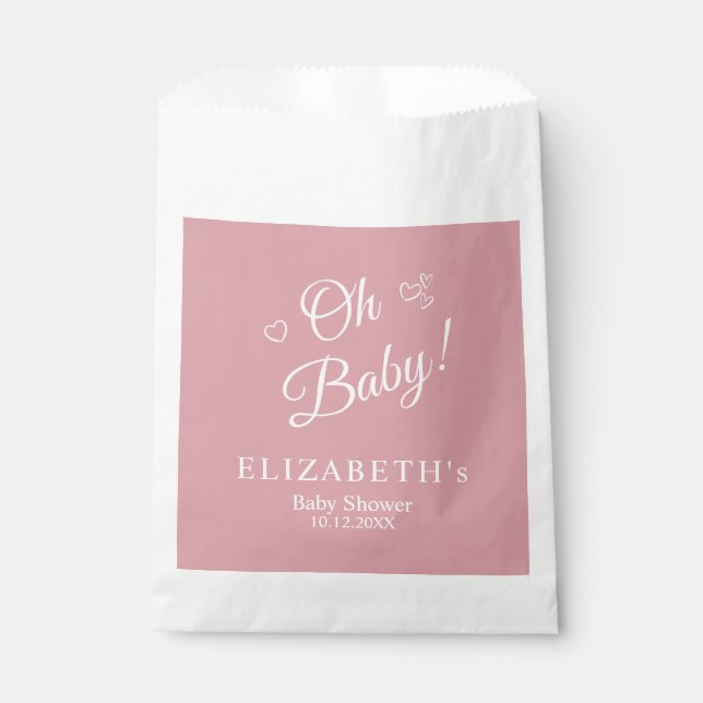 "Oh Baby" Dusty Pink Moderne Minimalistische Babyd Geschenktütchen (Vorderseite)