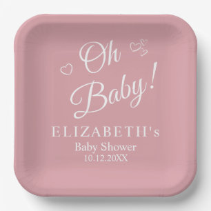 "Oh Baby" Dusty Pink Moderne Minimalistische Babyd Pappteller