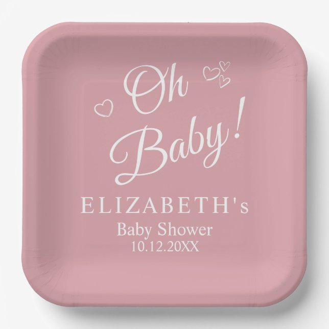 "Oh Baby" Dusty Pink Moderne Minimalistische Babyd Pappteller (Vorderseite)