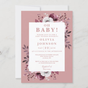 Oh Baby Dusty Rose Floral All In One Baby Shower Einladung