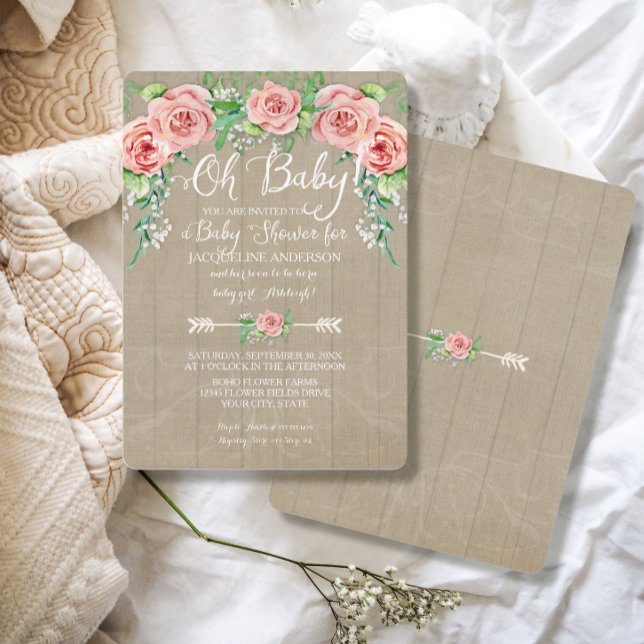 Oh Baby Duwer Girl Blume Crown Barn Wood Boards Einladung (Von Creator hochgeladen)