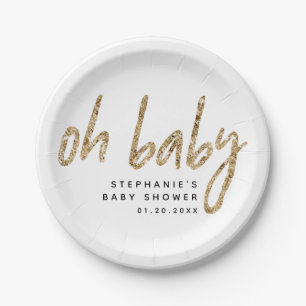 Oh Baby-einfach elegante Goldzauber-Babyparty Pappteller