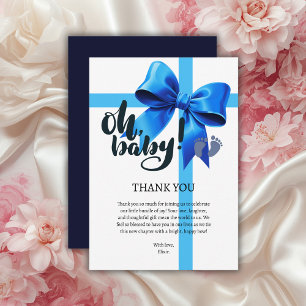 Oh, Baby! Elegant Blue Bow Baby Shower Dankeskarte