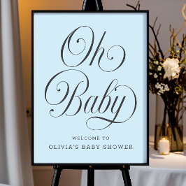 Oh Baby Elegant Blue Boy Baby Shower Welcome Sign Poster