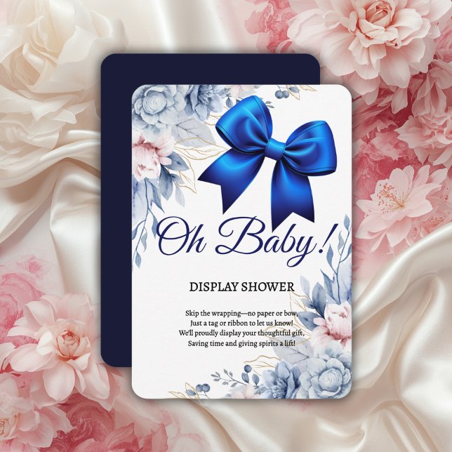 Oh, Baby! Elegant Blues Blue Bow Baby Shower Begleitkarte (Von Creator hochgeladen)