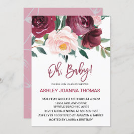 Oh Baby Elegant Burgundy Blume Babydusche Einladung