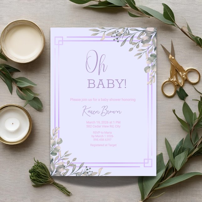 Oh Baby Elegant Greenery und Pink Baby Dusche Einladung (Von Creator hochgeladen)