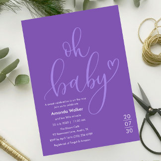 Oh Baby!  Elegant Purple Script Baby Shower Einladung