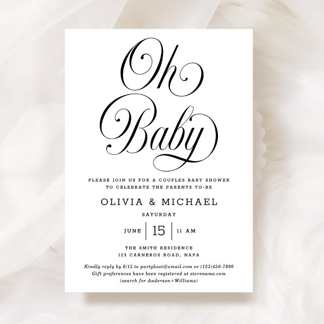Oh Baby Elegant Script B&W Neutral Baby Shower Einladung (Von Creator hochgeladen)