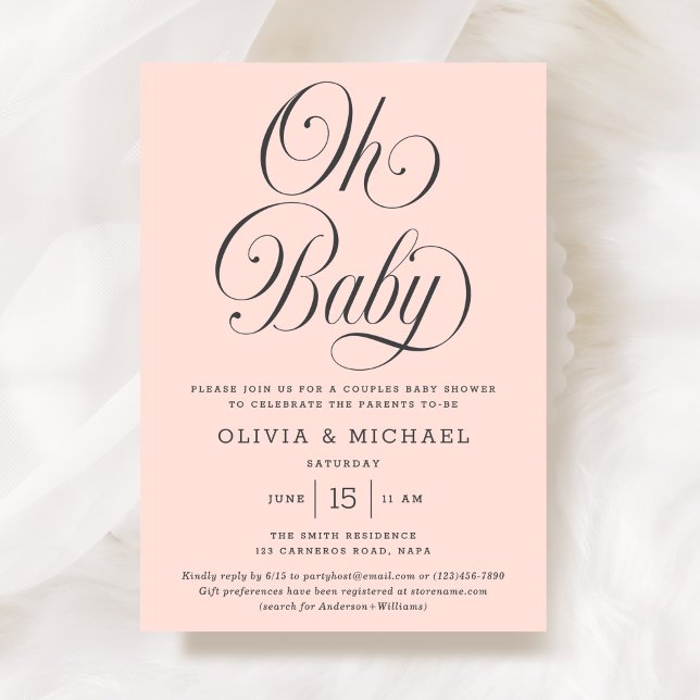 Oh Baby Elegant Script Blush Pink Girl Baby Shower Einladung (Von Creator hochgeladen)