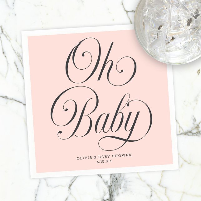 Oh Baby Elegant Script Blush Pink Girl Baby Shower Serviette (Von Creator hochgeladen)