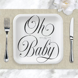 Oh Baby Elegant Script Gender Neutral Baby Shower Pappteller