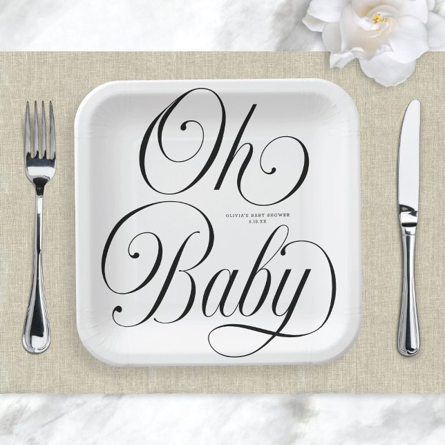 Oh Baby Elegant Script Gender Neutral Baby Shower Pappteller (Von Creator hochgeladen)