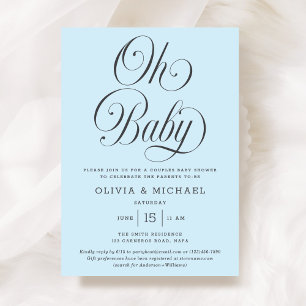 Oh Baby Elegant Script Hellblauer Jungen-Baby-Part Einladung