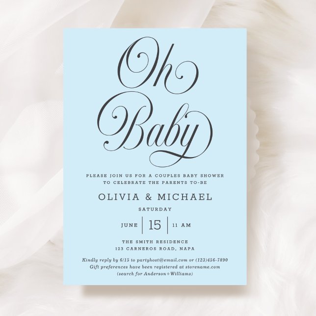 Oh Baby Elegant Script Light Blue Boy Baby Shower Einladung (Von Creator hochgeladen)