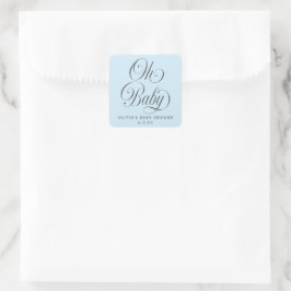 Oh Baby Elegant Script Lt. Blue Baby Shower Favor Quadratischer Aufkleber