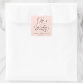 Oh Baby Elegant Script Pink Baby Shower Favor Quadratischer Aufkleber