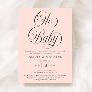 Oh Baby Elegant Script Rosa Mädchen-Baby-Party Einladung