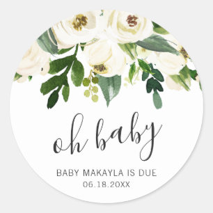 Oh Baby Elegant White Floral Girl Babydusche Runder Aufkleber