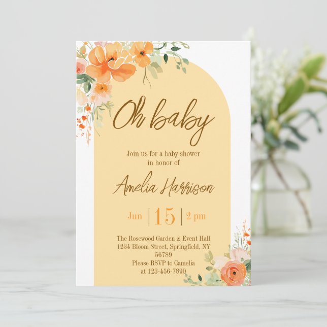 Oh, Baby! Elegante Blumendusche Einladung (Stehend Vorderseite)