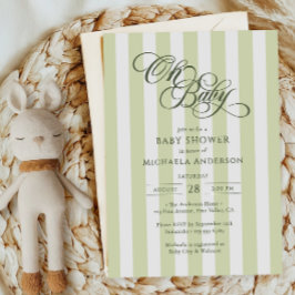 Oh Baby Elegante Script & Stripes Baby Dusche Einladung