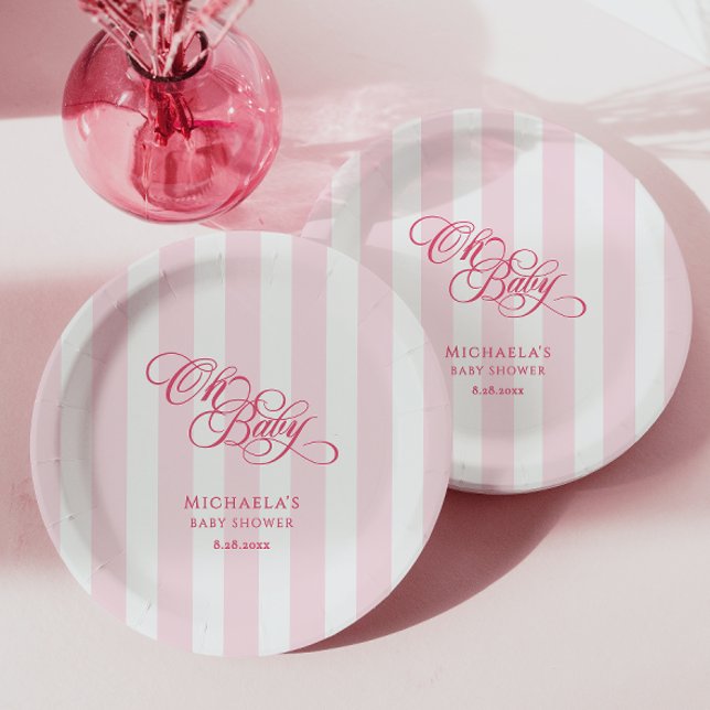 Oh Baby Elegante Script & Stripes Baby Dusche Pappteller (Von Creator hochgeladen)