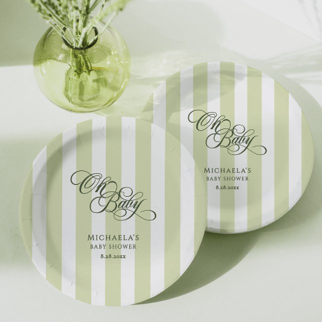 Oh Baby Elegante Script & Stripes Baby Dusche Pappteller (Von Creator hochgeladen)