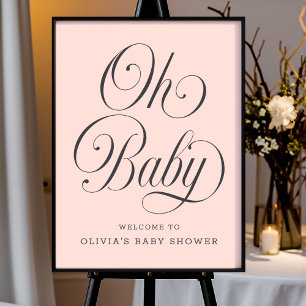 Oh Baby Elegantes Rosa Mädchen Baby Shower Willkom Poster