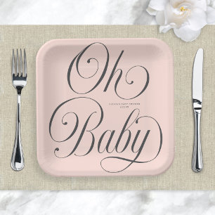 Oh Baby Elegantes Skript Rosafarbenes Mädchen-Baby Pappteller