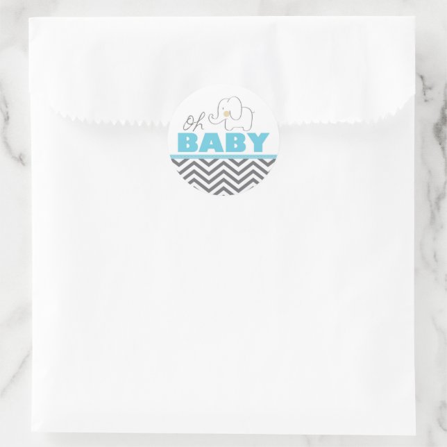 Oh Baby Elephant - Blue Baby Shower Einladungs-Sti Runder Aufkleber (Tasche)