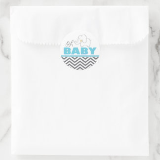 Oh Baby Elephant - Blue Baby Shower Einladungs-Sti Runder Aufkleber