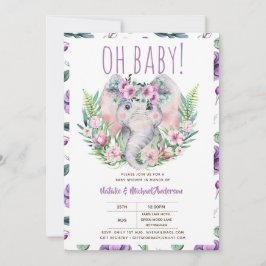 Oh Baby Elephant mit violetten Blumen Moderne Dusc Einladung
