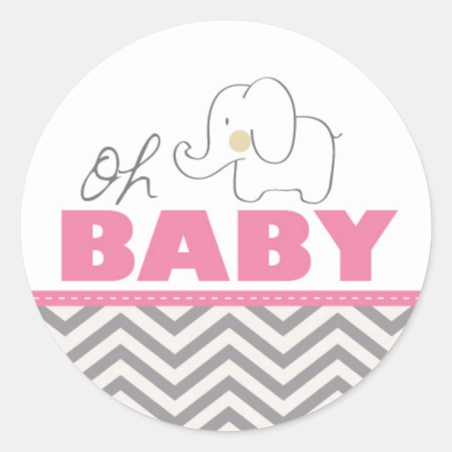 Oh Baby Elephant - Pink Baby Dusche Einladende Auf Runder Aufkleber (Vorderseite)