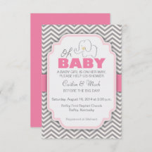 Oh Baby Elephant - Rosa & Gray Baby Dusche Einladu