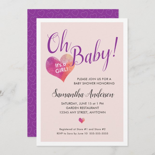 Oh, Baby! Es ist eine Girl Pink Heart Baby Dusche Einladung (Vorne/Hinten)