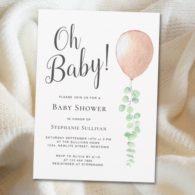 Oh Baby Eucalyptus Balloon Neutral Baby Shower Einladung (Von Creator hochgeladen)