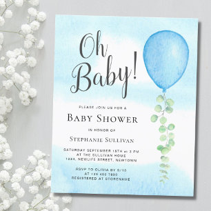 Oh Baby Eucalyptus Blue Balloon Baby Dusche Einladung