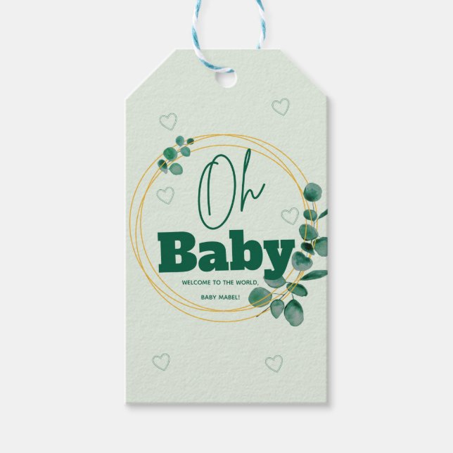 Oh Baby Eucalyptus Leaves  Baby Shower Geschenkanhänger (Vorderseite)