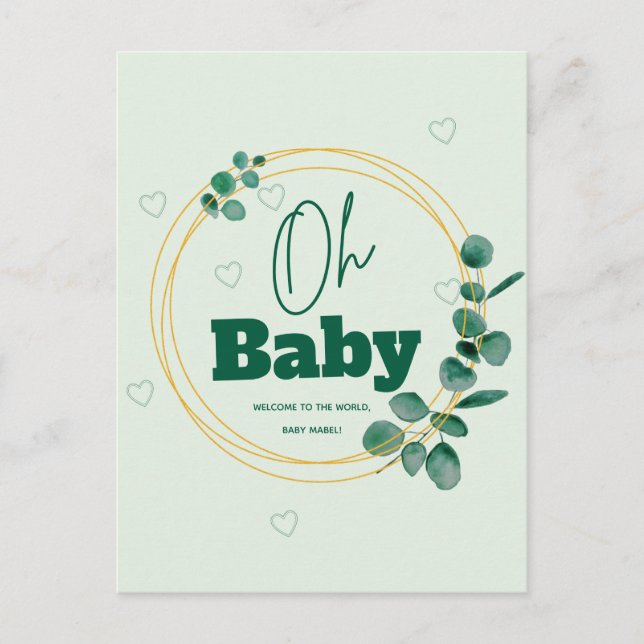 Oh Baby Eucalyptus Leaves  Baby Shower Postkarte (Vorderseite)