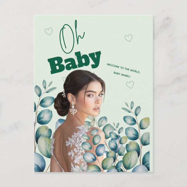 Oh Baby Eucalyptus Leaves  Baby Shower Postkarte (Vorderseite)