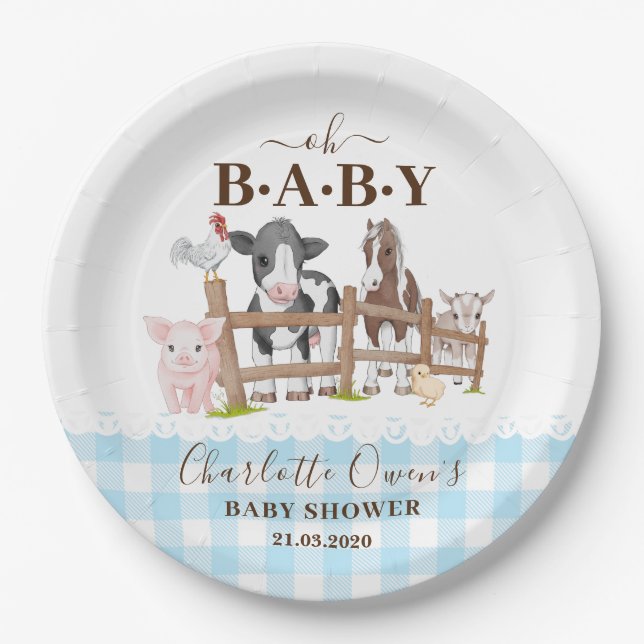 Oh Baby Farm Animals Barnyard Baby Dusche Pappteller (Vorderseite)