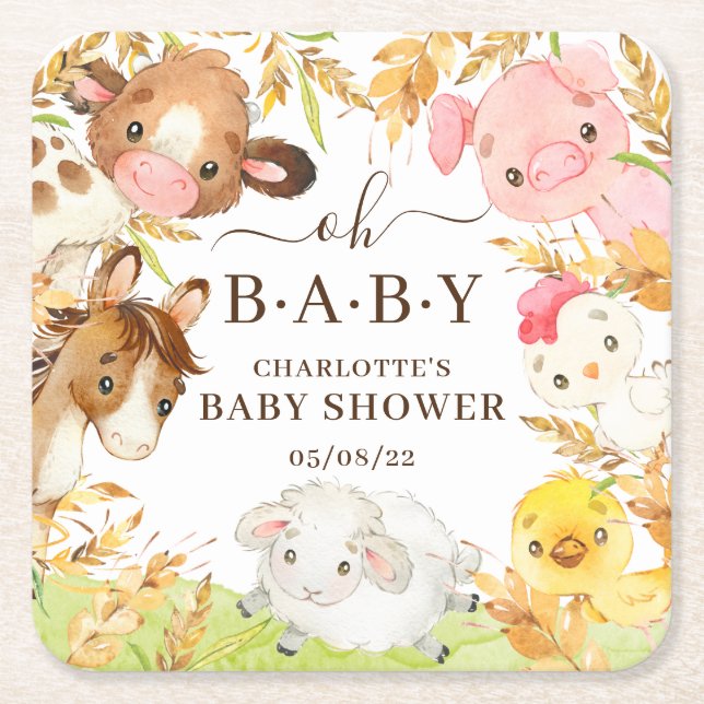 Oh Baby Farm Animals Square Paper Untersetzer (Vorderseite)