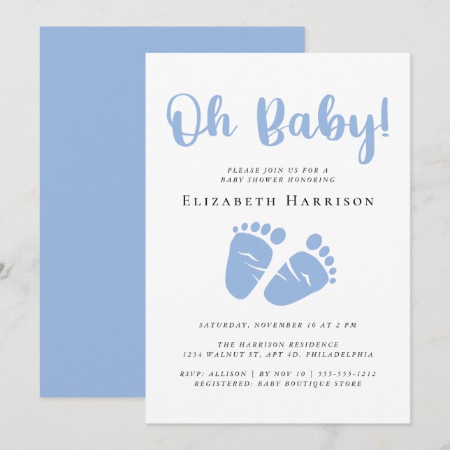Oh Baby Feet Blue Baby Boy Dusche Einladung (Vorne/Hinten)