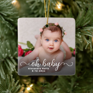 Oh Baby First Christmas Doppelseitiges Foto Keramikornament