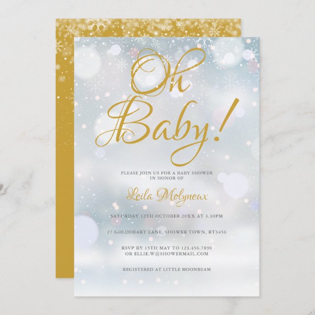 Oh Baby First Snowflakes Babydusche Einladung (Vorne/Hinten)
