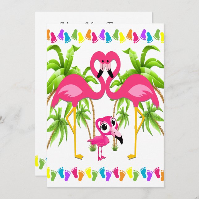 Oh Baby Flamingo Dusche / Adoption Einladung (Vorne/Hinten)