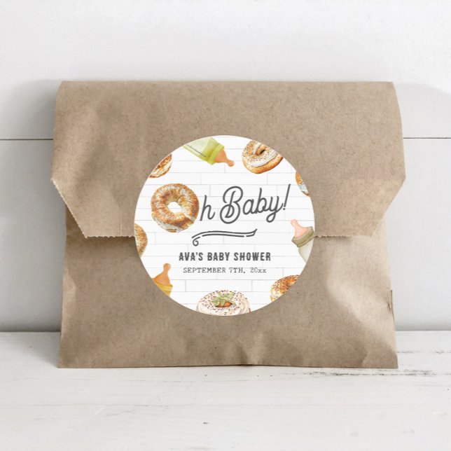 Oh Baby Flaschen & Bagels Baby Dusche Brunch Runder Aufkleber (Von Creator hochgeladen)