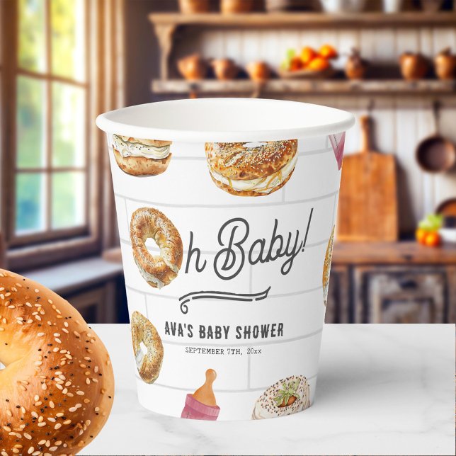 Oh Baby Flaschen & Bagels Pink Baby Dusche Brunch Pappbecher (Von Creator hochgeladen)