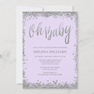 Oh Baby Flieder Lila Silber Glitter Babyparty Einladung